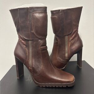 NIB Dolls Kill / Darker Wavs Brown Chamber Leather Moto Boots